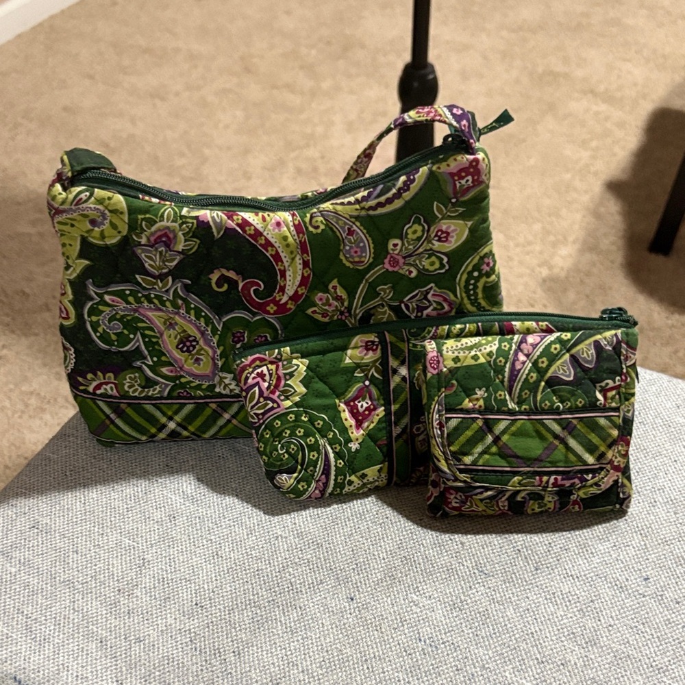 Vera Bradley Green Paisley Quilted Bag Set